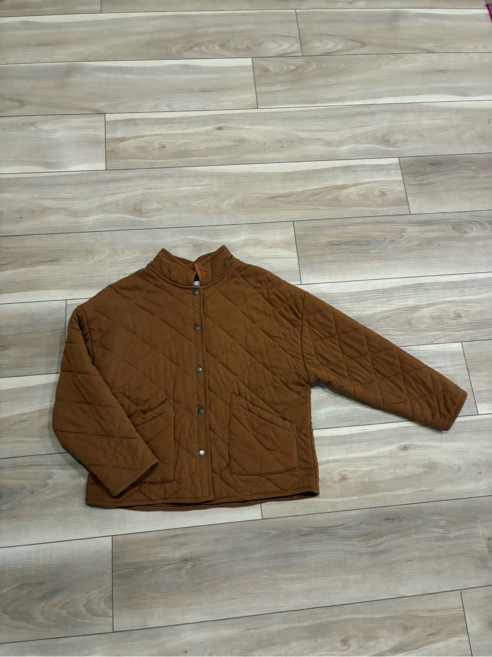 Quilted Brown Button-Front Women’s Jacket